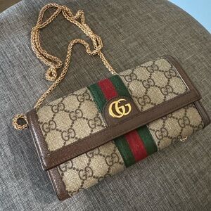 Gucci Beige and Brown Clutch with Green and Red Accents